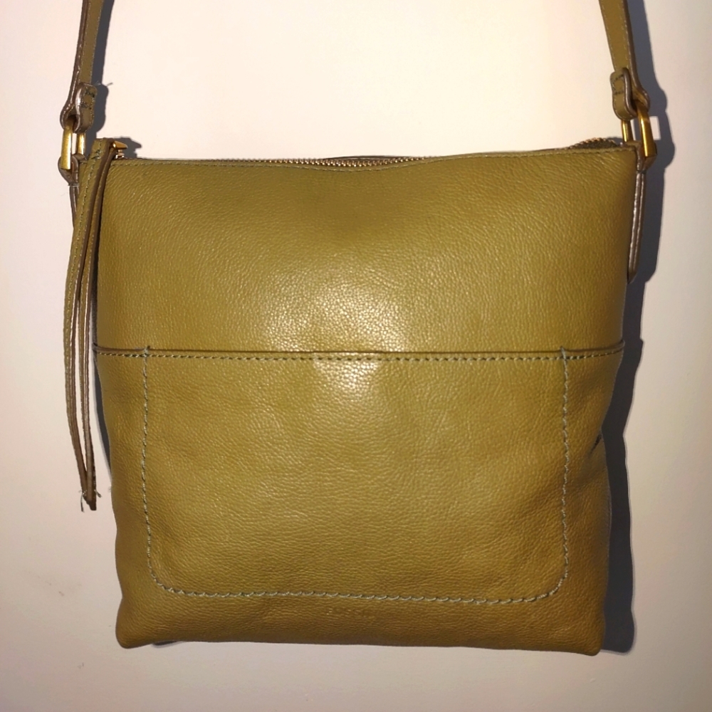 Fossil Olive Green Genuine Leather Crossbody